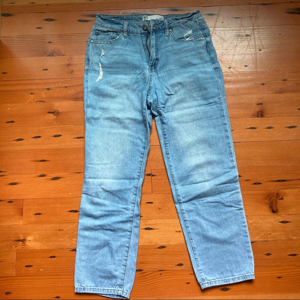Distressed straight leg jeans